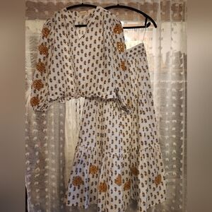 Floral Midi-Skirt Set, Solitaire, Size Medium, White/Cornflower Blue/Mustard